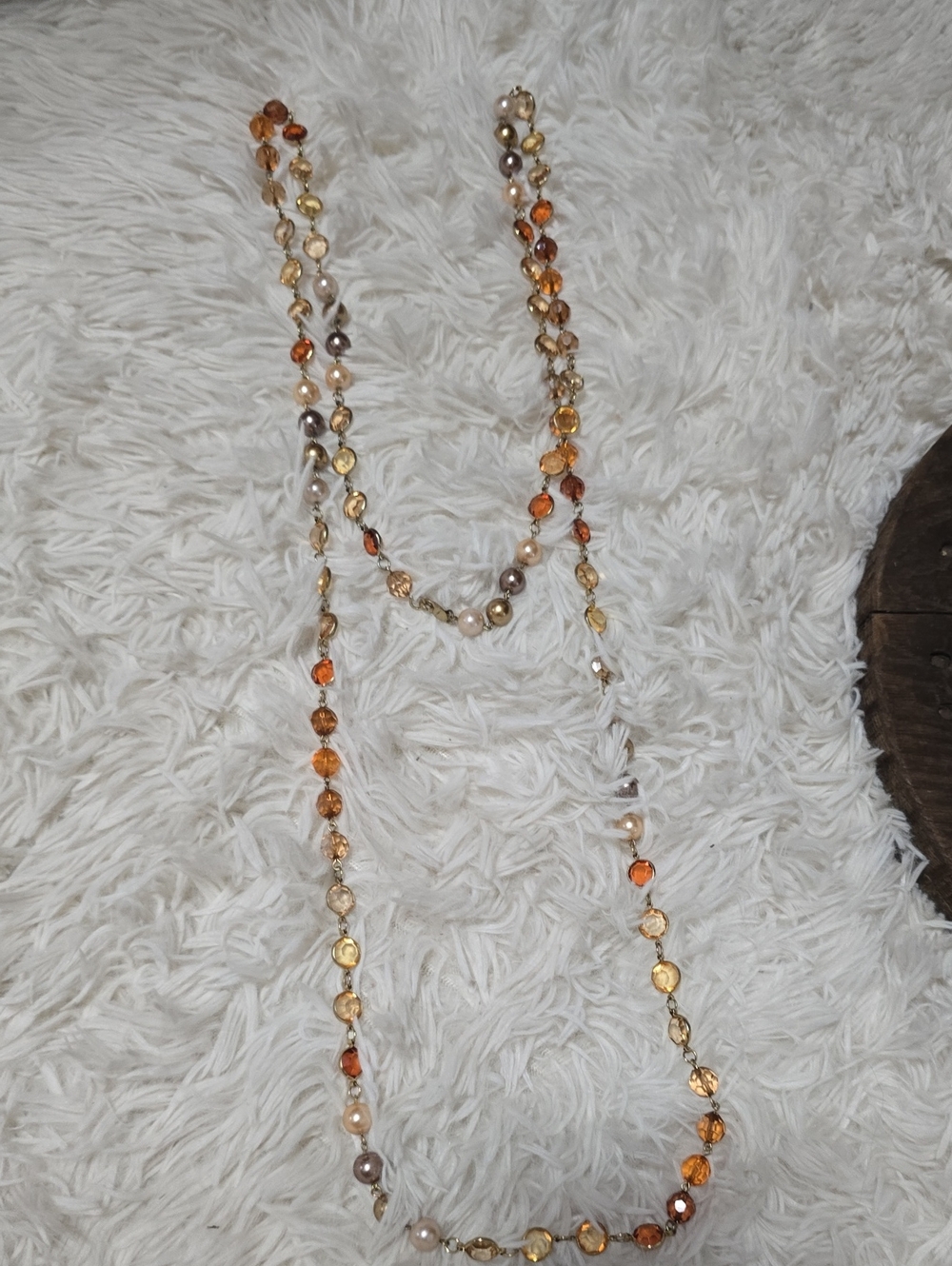 Beaded Necklace - Brown/Cream/Gold Accents